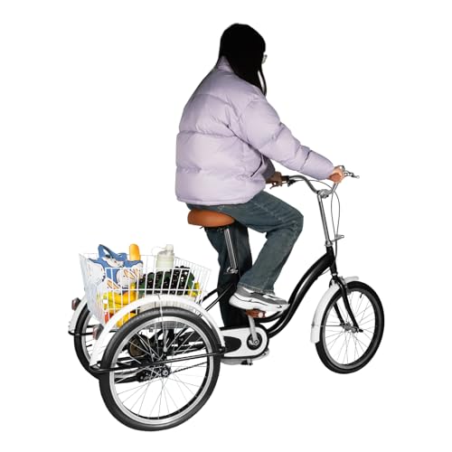 KinHall Dreirad für Erwachsene 20 Zoll 3 Räder Fahrrad Höhenverstellbar, 3-Rad-Dreirad Fahrrad mit Einkaufskorb für Erwachsene, Outdoor-Aktivitäten, Schwarz von KinHall