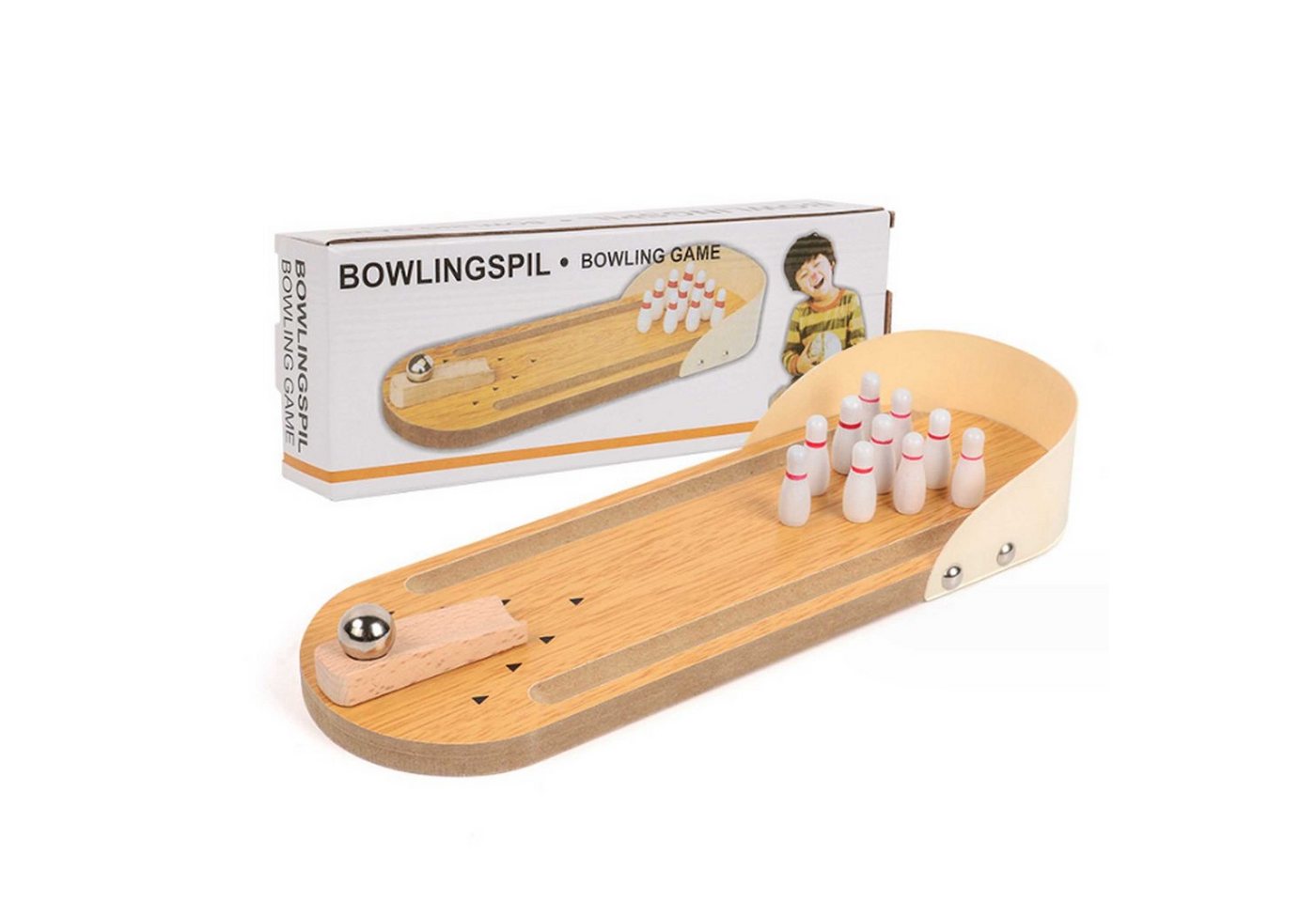 Kind Ja Bowlingball Miniatur-Bowlingkugel, Holz Kleines Spielzeug, Lernspielzeug, kompakt (Tragbare Kits, 10 x kleine Bowlingkugeln, 1 x Stahlkugel), Lässiges Eltern-Kind-Spielzeug, gebogene Schallwand, stabiles Holz von Kind Ja