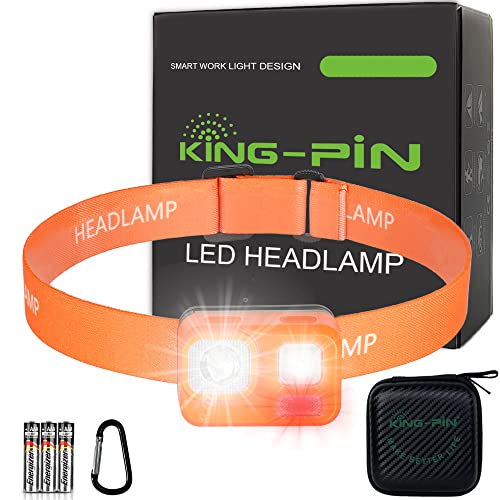 King-Pin LED Stirnlampe, Sehr Hell Mini Praktische Stirnlampen mit Rotlicht und Blinklicht, 8 Modi fürs Laufen Joggen Campen Angeln Lesen Gassi gehen von King-Pin