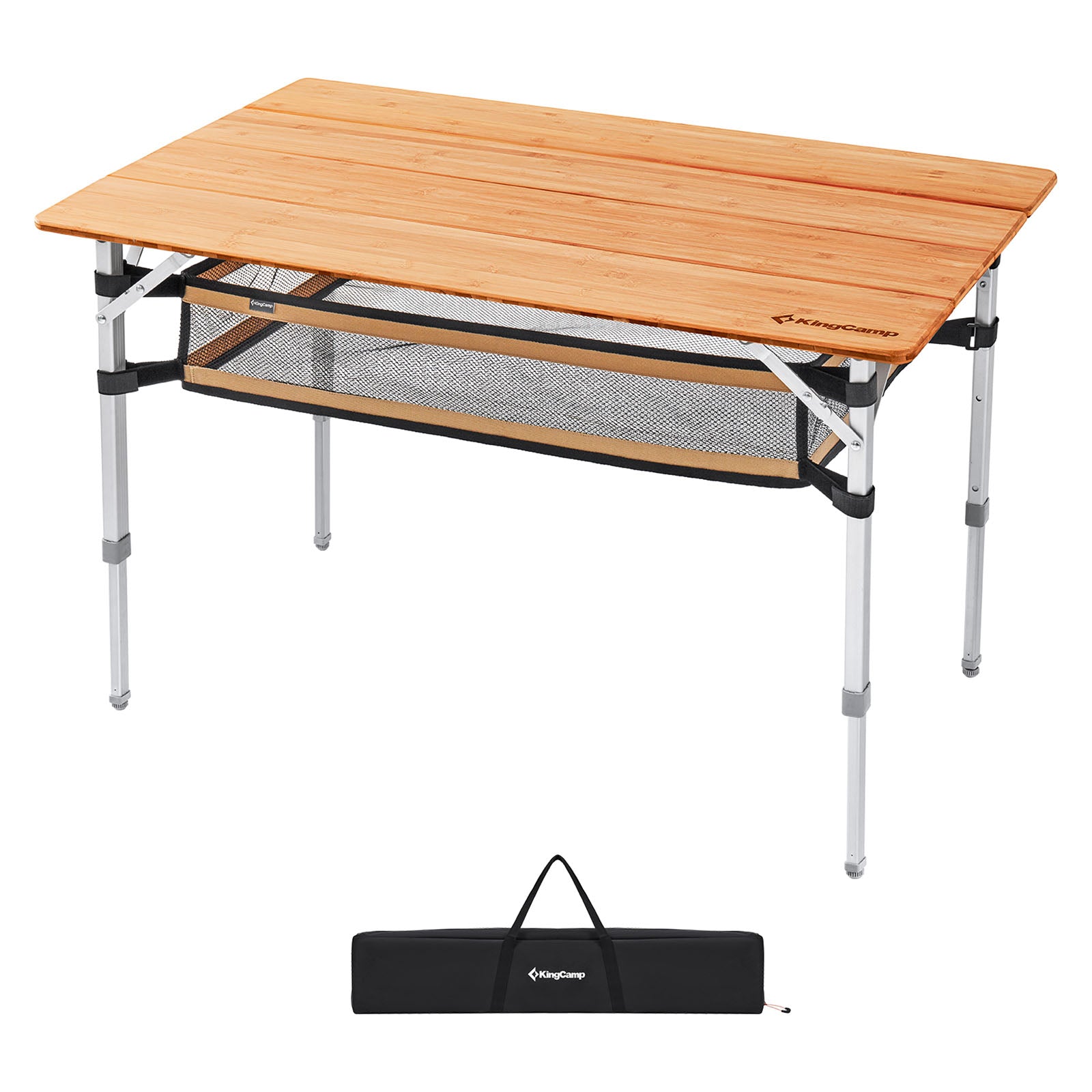 KINGCAMP Bambus Falt Tisch Camping Klapptisch Garten Alu Holz 3Höhen Verstellbar von KingCamp