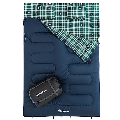 KingCamp Doppelschlafsack Winter Schlafsack 2 Personen Outdoor Warmer Deckenschlafsack Tragbar Leicht 3-4 Jahreszeiten mit 2 Flanell Kissen Camping Schlafsack für Kinder & Erwachsenen 4kg Blau von KingCamp