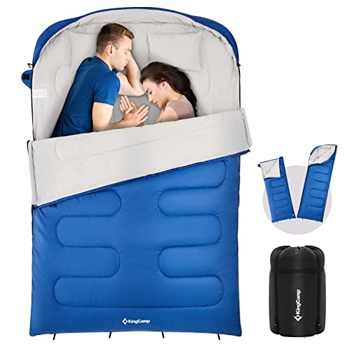 KingCamp Doppelschlafsäcke für Erwachsene, XL großer und großer Schlafsack mit 2 Kissen für Camping, Rucksackreisen, wasserdicht, 236.2x160 cm, leicht, warme und kalte Campingausrüstung von KingCamp