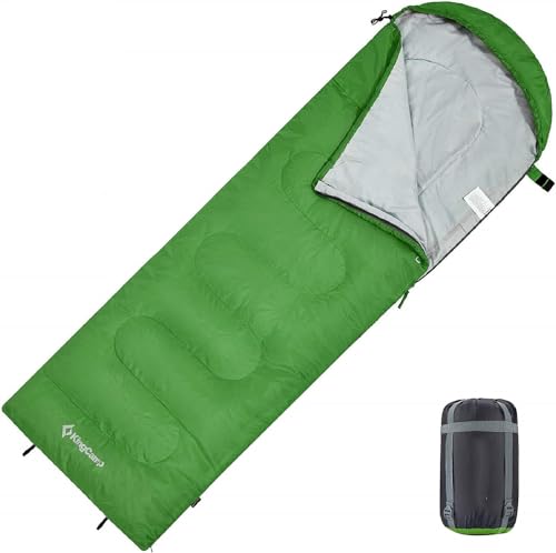 KingCamp Oasis Deckenschlafsäcke mit Kopfteil für Erwachsenen Leichtgewicht 3 Jahreszeiten, Grün, 220 × 75 cm von KingCamp