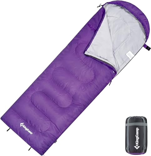 KingCamp Oasis Deckenschlafsäcke mit Kopfteil für Erwachsenen Leichtgewicht 3 Jahreszeiten, Violett, 220 × 75 cm von KingCamp