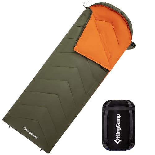 KingCamp Schlafsack, warm und leicht, Innen- und Außendesign, komplett entfaltbar, wasserabweisend und langlebig, Schlafsack Outdoor Camping, (Grün L Zip, 220×75cm) von KingCamp
