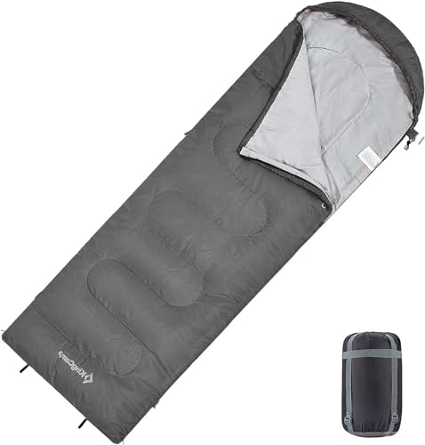 KingCamp Schlafsack Deckenschlafsäcke Leichtgewicht Warm Outdoor für Kinder 3-4 Jahreszeiten für Camping Wandern mit Tragetasche, (Grau L Zip, 165x70cm) von KingCamp