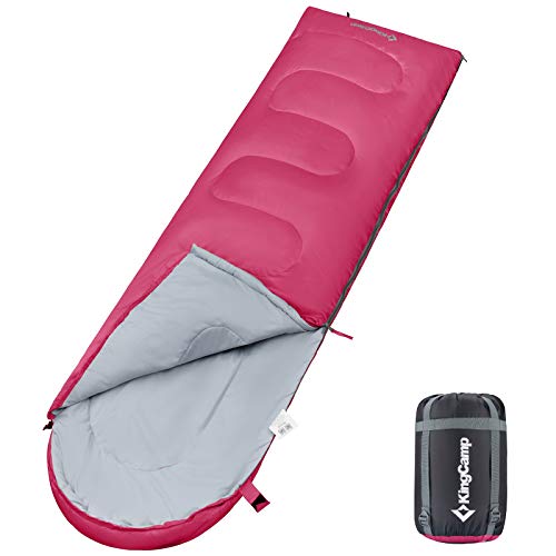 KingCamp Schlafsack Deckenschlafsäcke Leichtgewicht Warm Outdoor für Kinder 3-4 Jahreszeiten für Camping Wandern mit Tragetasche, (Rosa L Zip, 165x70cm) von KingCamp