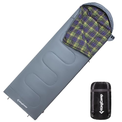 KingCamp Schlafsack, vielseitig einsetzbar, komplett entfaltbar Schlafsack Outdoor mit Baumwoll-Touch-Print-Innenfutter, tragbar wasserabweisend,für Outdoor Camping, (Quadrat/Grau L Zip, 220×75cm) von KingCamp