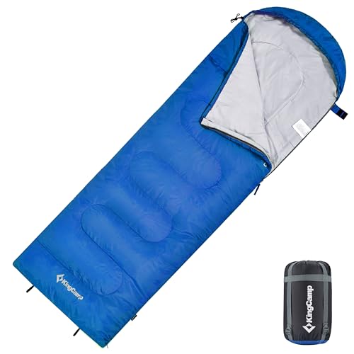 KingCamp Schlafsack Deckenschlafsäcke Leichtgewicht Warm Outdoor für Kinder 3-4 Jahreszeiten für Camping Wandern mit Tragetasche, (Blau L Zip, 165x70cm) von KingCamp