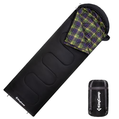 KingCamp Schlafsack, vielseitig einsetzbar, entfaltbar Schlafsack Outdoor mit Baumwoll-Touch-Print-Innenfutter, tragbar und wasserabweisend,für Outdoor Camping, (Quadrat/Schwarz L Zip, 220×75cm) von KingCamp