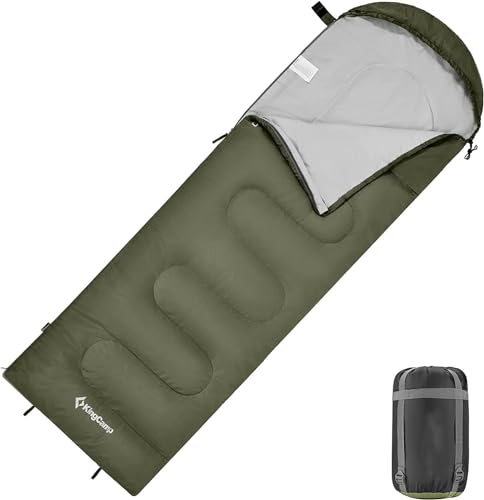 KingCamp Schlafsack Deckenschlafsack Camping Outdoor 3-4 Jahreszeiten für Erwachsene Kinder Ultraleicht Warm Waschbar beim Reisen und Abenteuern, (Olive R Zip, 220×75cm) von KingCamp