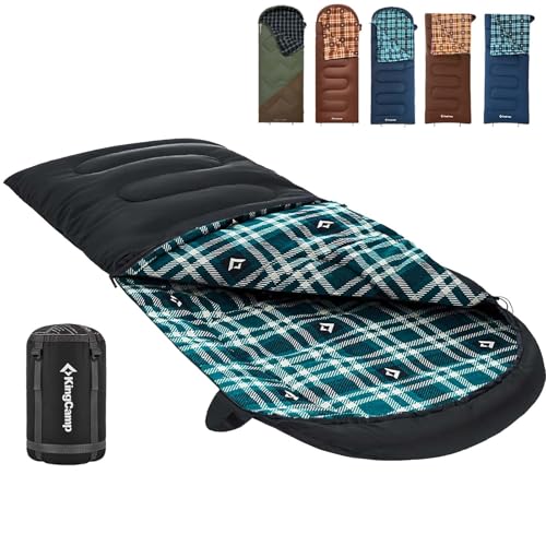 KingCamp Schlafsack für Erwachsene, Winter, Flanell gefüttert, kaltes Wetter, 4-Jahreszeiten-Schlafsack, große und hohe Schlafsäcke, leicht, wasserabweisend für Camping, Rucksackreisen, Wandern, von KingCamp