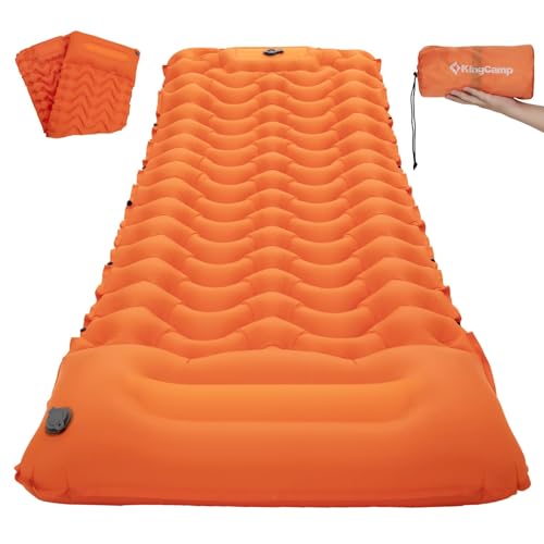 KingCamp Ultraleichte Isomatte Camping Luftmatratze mit integrierten Kopfkissen Outdoor Campingmatte Schlafmatte kleines Packmass mit Fußpumpe von KingCamp