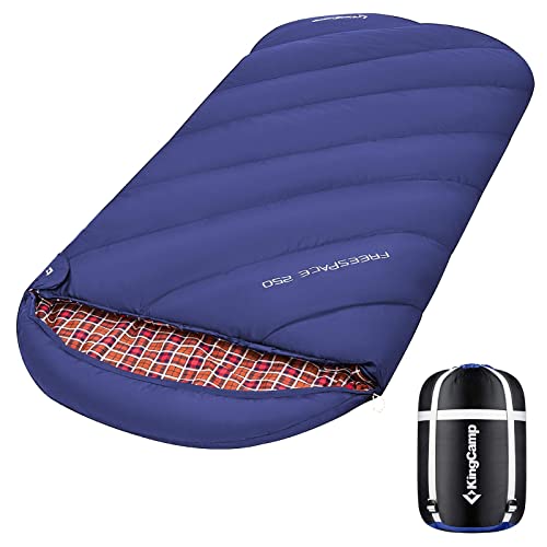 KingCamp Schlafsack,Schlafsack Winter, 4 Jahreszeiten Deckenschlafsacke Übergröße Baumwoll Flanell für Erwachsene Outdoor und Camping, Warm leicht,drinnen und draußen, (Blau) von KingCamp