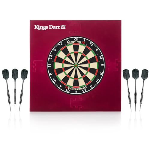 Kings Dart Dart-Set Professional | Dart-Komplettset: Profi-Dartscheibe (WDF Standard), 6X Steeldarts mit Messing Barrel, Dart-Surround | Sisalborsten, 0,7 mm Spider-Feldbegrenzung von Kings Dart