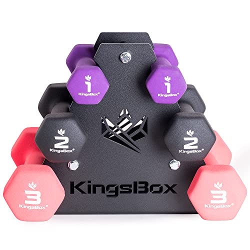 KingsBox Neopren Hantel Trainingsset, 3 Verschiedene Gewichte, Rack Enthalten, Training, Zuhause und Fitnessstudio von KingsBox