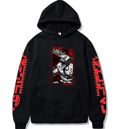 Kinsea Herren Kapuzenpullover Langarm - Chainsaw Man Merch Hoodie Mit Tasche - Casual Hoody Pullover Sweatshirt Unisex Bekleidung-Black||XS von Kinsea