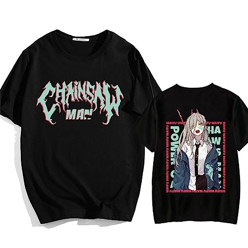 Kinsea T-Shirt Unisexe, Chainsaw Man Power Tshirt Für Damen/Herren, Manga Shirts, Kurzarm T-Shirt mit Rundhalsausschnitt-Black||S von Kinsea