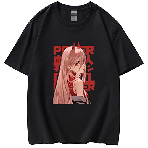 Kinsea T-Shirt Unisexe, Chainsaw Man Power Tshirt Für Damen/Herren, Manga Shirts, T-Shirt À Manches Courtes Et Col Rond-Black||XS von Kinsea