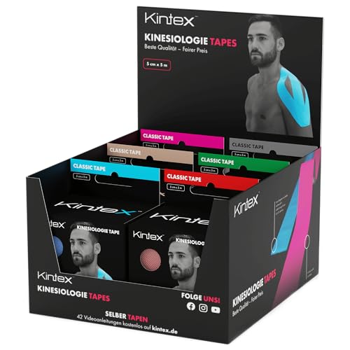 Kintex 6 Rollen Kinesiologie-Tape Set, 5 cm x 5 m, gemischt, Physiotape, elastisch & wasserfest, Therapietape für den ganzen Körper von Kintex