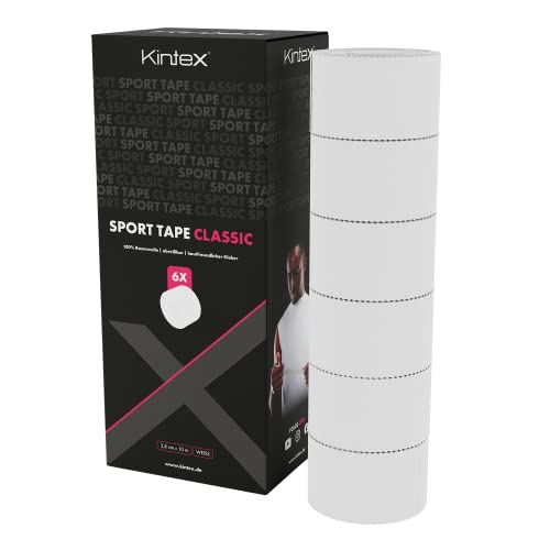 Kintex 6 Rollen Sporttape, 3,8 cm x 10 m, unelastisch, starres Tape, zur Fixierung und Stabilisierung von Gelenken, Fingertape, Tapeverband, hautfreundlich, reißbar (Weiß) von Kintex