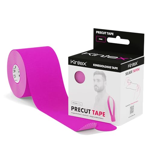 Kintex Kinesiologie Tape vorgeschnitten, 20 Tape-Streifen á 25 cm x 5 cm, PreCut Tape, hautfreundlich, wasserfest, für Sport & Physiotherapie (Pink) von Kintex