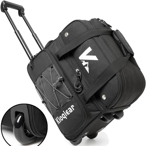 Kioqiear Bowlingtasche mit 2 Bällen und großem separatem Schuhfach und übergroßer Zubehörtasche, 91,4 cm ausziehbarer Griff (BLK) von Kioqiear