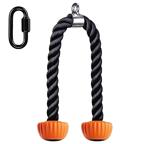 Kipika Trizeps Seil, Kabel Maschine Anhänge Pulley System Gym Pull Down Seil, Heavy Duty Nylon Seil mit weichem Gummi Enden, 92 cm, Orange von Kipika