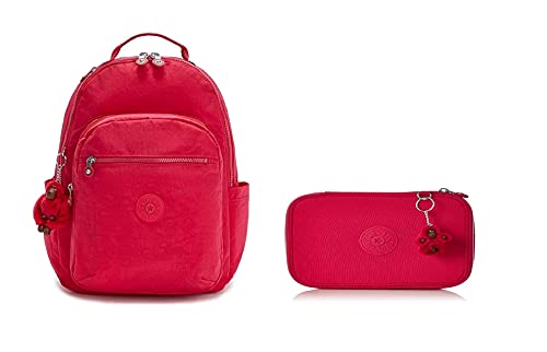 Kipling Backpacks Seoul, True Rosa + 100 PENS Federmäppchen, 1.5 Liter, True Pink von Kipling