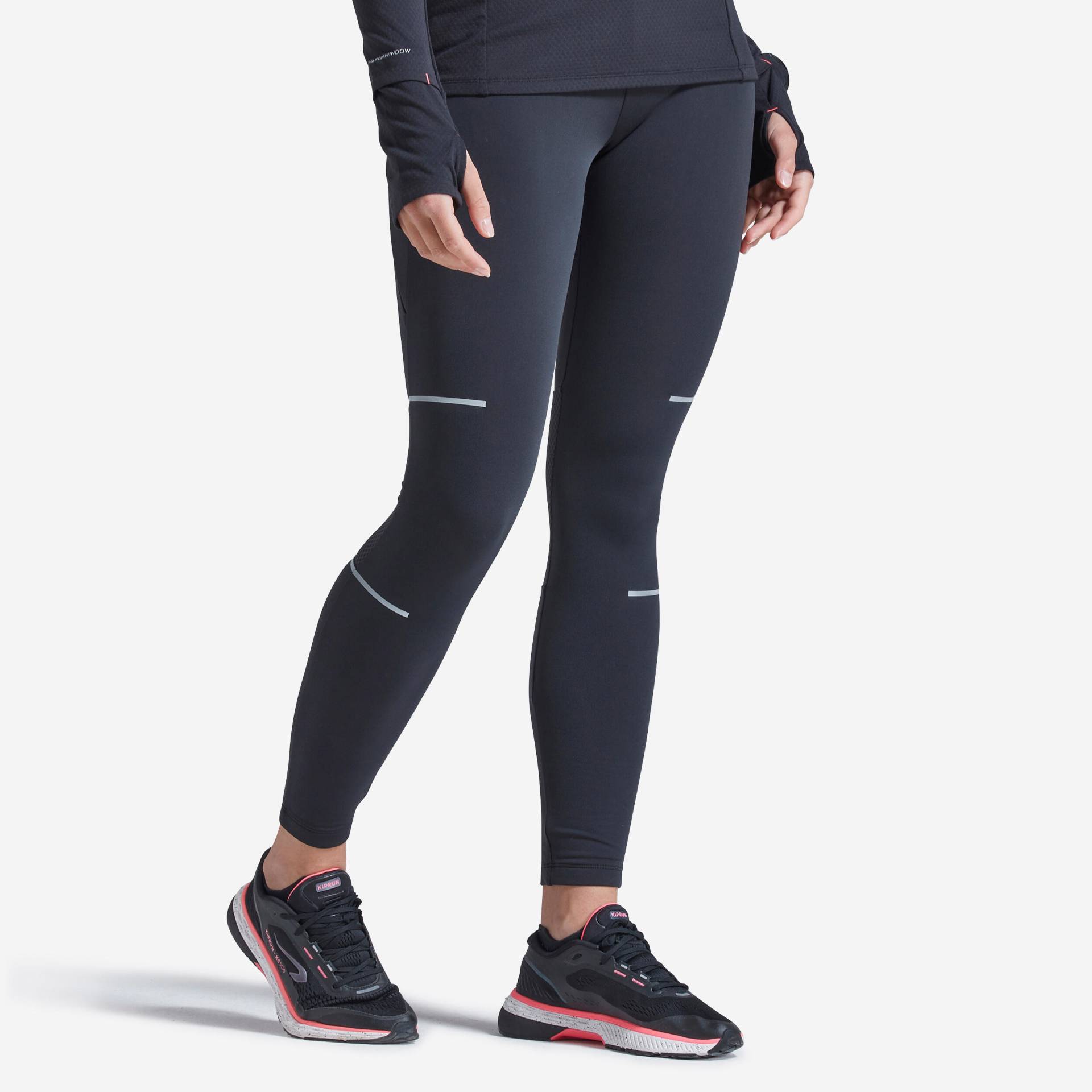 Lauftights lang Damen - Warm schwarz von Kiprun