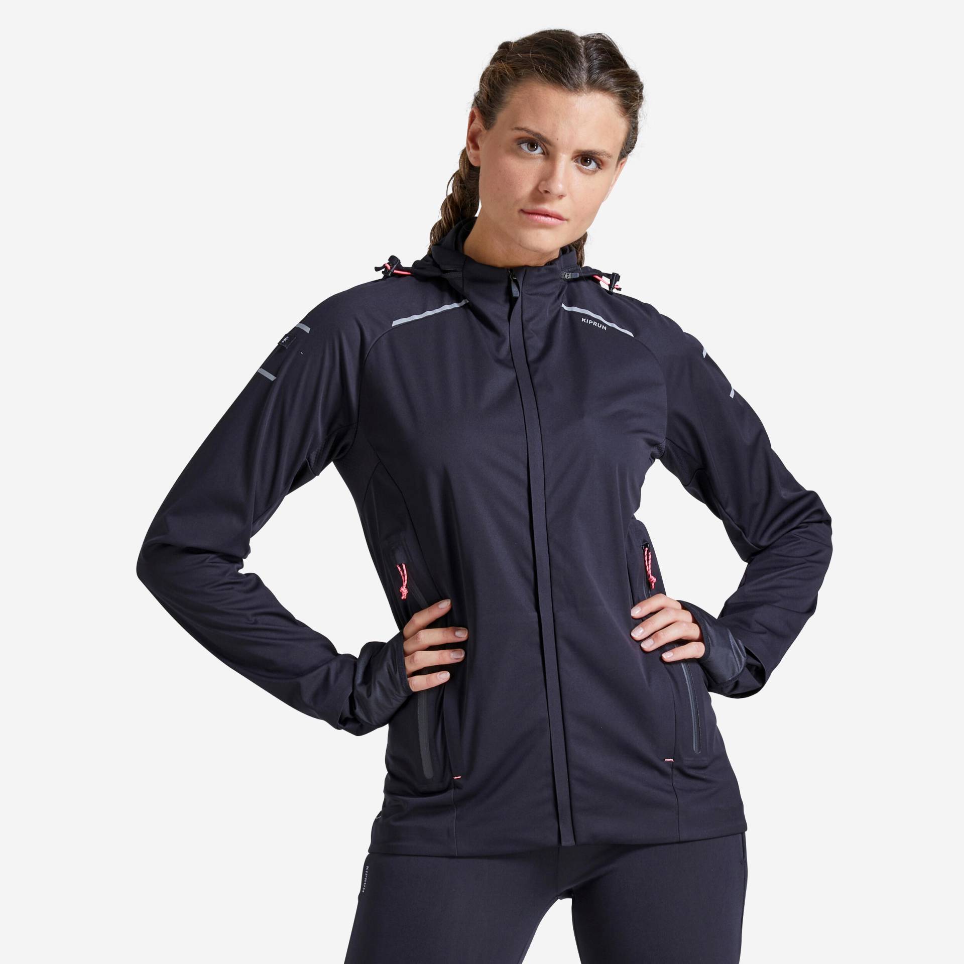 Laufjacke wasserabweisend winddicht Winter Kiprun Warm Regul Damen schwarz von Kiprun