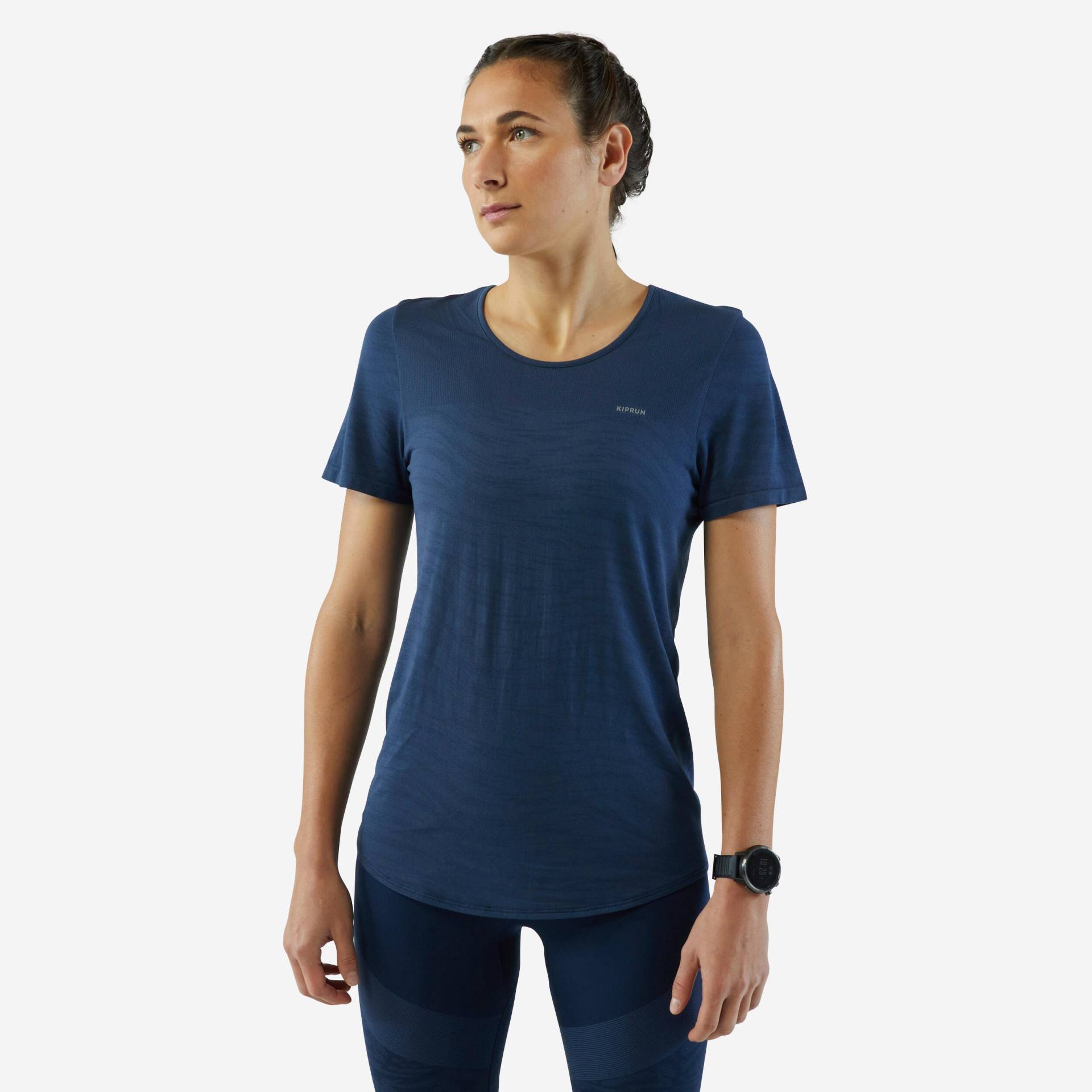 Laufshirt kurzarm Damen Seamless - Run 500 Komfort schieferblau von Kiprun