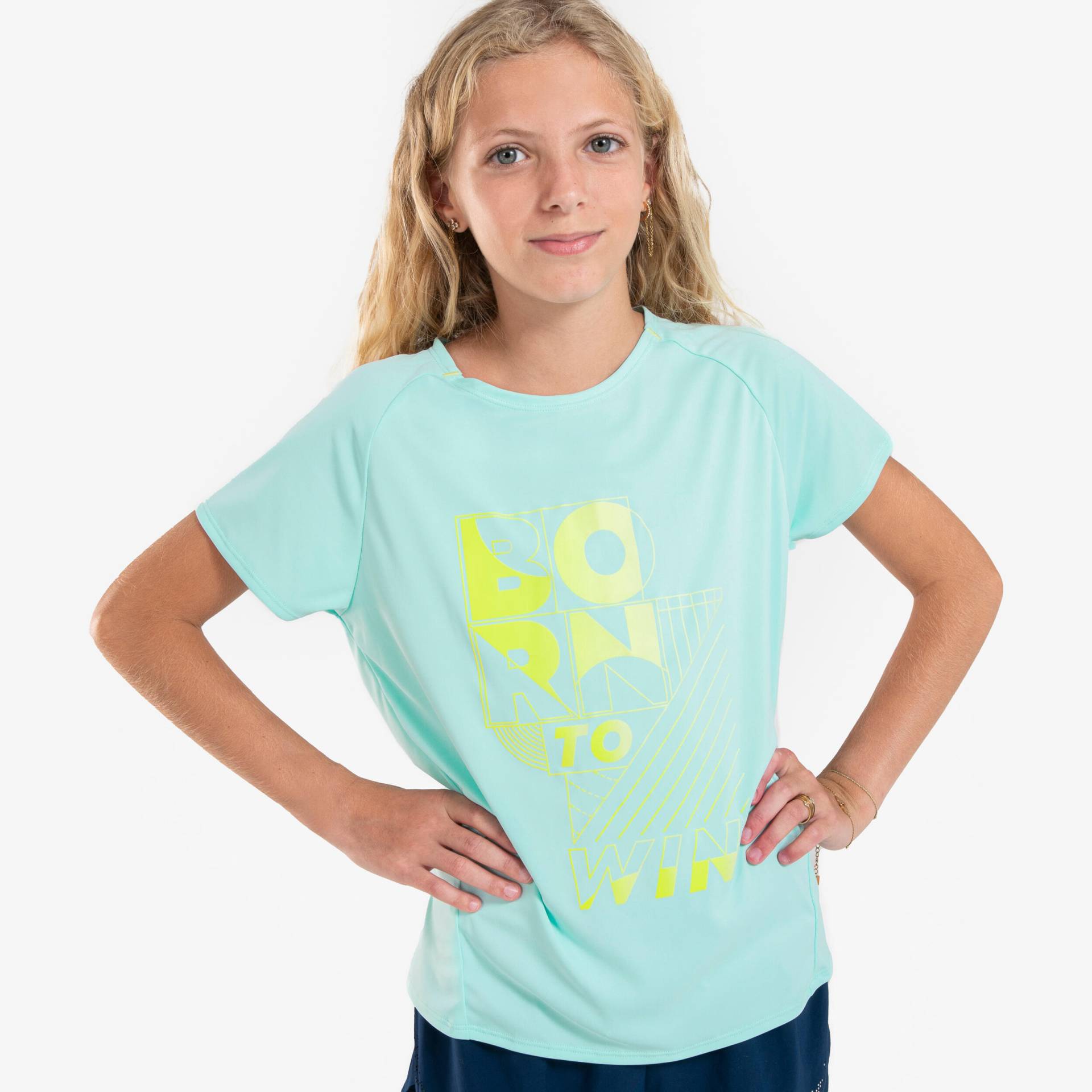 Laufshirt kurzarm Kinder Mädchen atmungsaktiv - Dry+ 500 hellgrün von Kiprun
