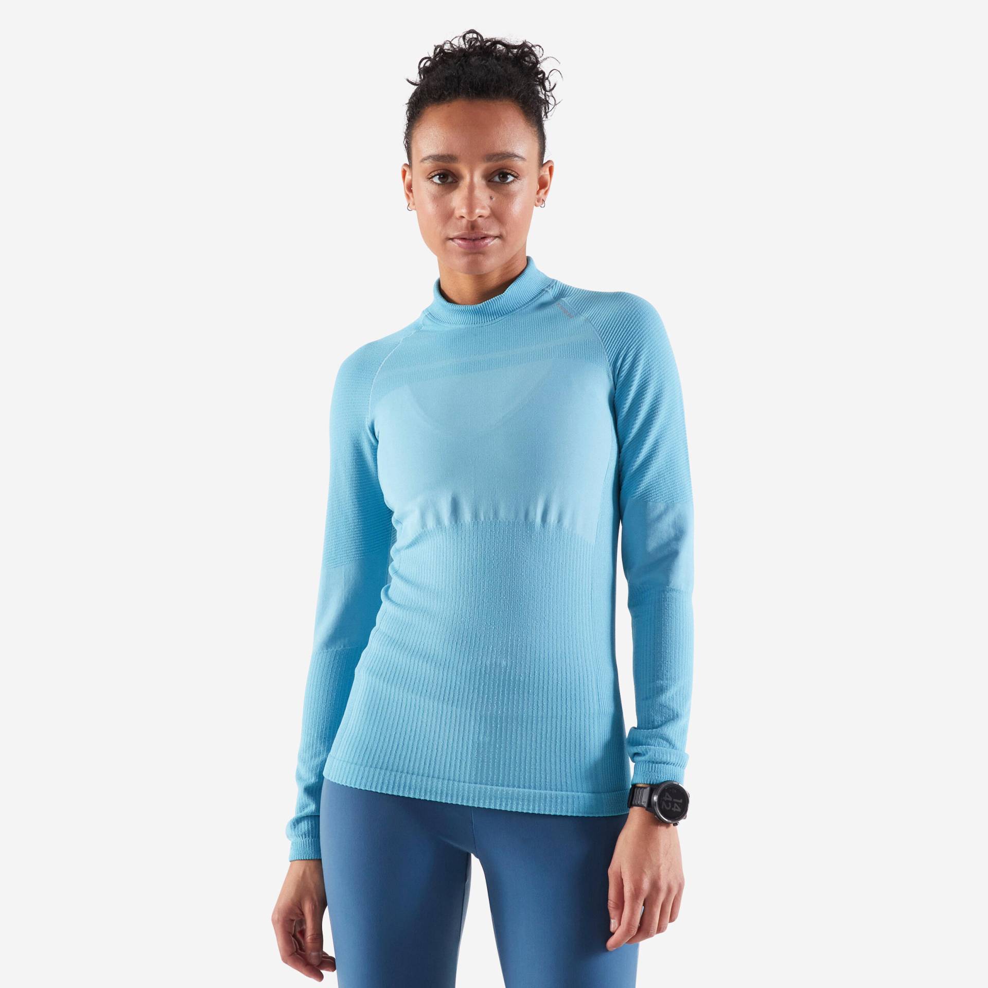 Laufshirt langarm Damen seamless Kiprun Skincare blau von Kiprun