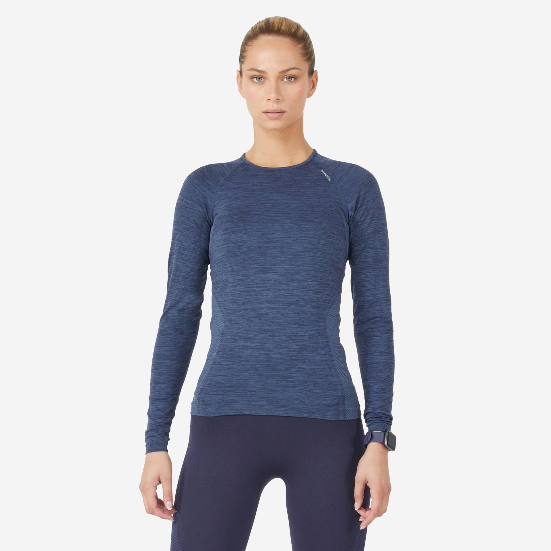 Laufshirt langarm atmungsaktiv Kiprun Skincare Light Damen blau von Kiprun