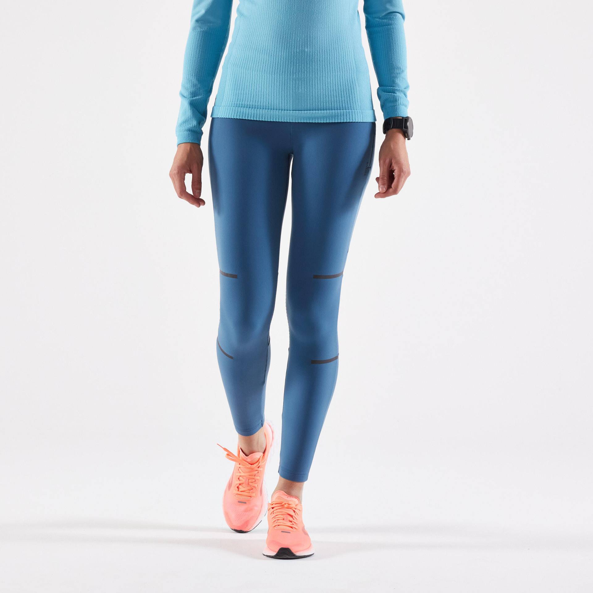 Lauftights lang Damen - Warm türkis von Kiprun