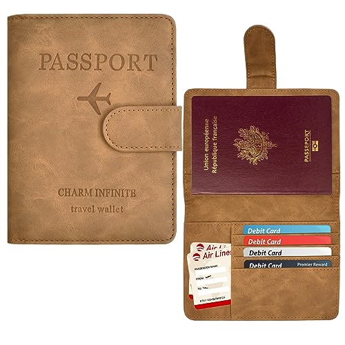 kissral Reisepasshülle mit RFID-Blocker, aus Braunem Leder - Schutzhülle Tasche mit Impfkartenfach für Kreditkarten Reisepass, Ausweis und Reisedokumente, Travel Essentials von kissral
