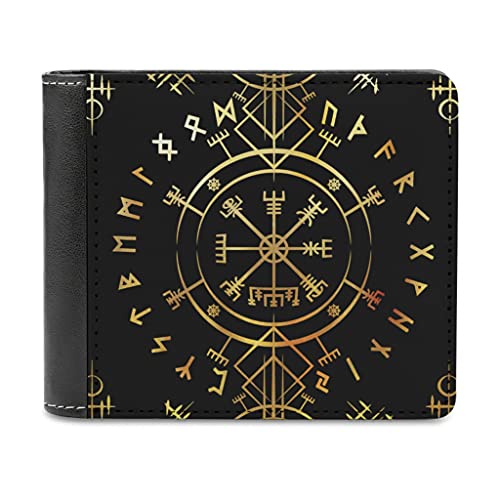 Herren Geldbörse aus Leder Portemonnaie Wikinger Rune Vegvisir Kompass Premium Geldbeutel Brieftasche Kreditkarten Halter Geldclip für Männer white4 One Size von KittyliNO5