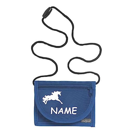 Kiwistar - Brustbeutel blau - Einhorn - 13 x 10 cm Geldbeutel zum umhängen - Geldbörse für Jungen & Mädchen mit Namen individuell personalisiert von Kiwistar
