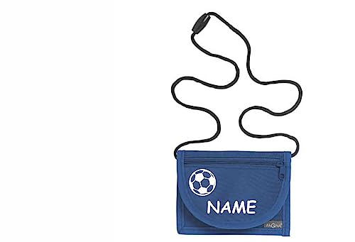 Kiwistar - Brustbeutel blau - Fussball - 13 x 10 cm Geldbeutel zum umhängen - Geldbörse für Jungen & Mädchen mit Namen individuell personalisiert von Kiwistar
