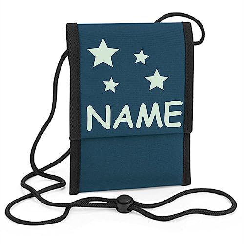 Kiwistar - Brustbeutel blau Petrol - Geldbeutel zum umhängen - Geldbörse für Jungen & Mädchen mit Namen individuell personalisiert - Motiv Sterne von Kiwistar