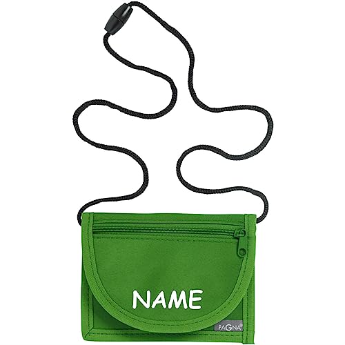 Kiwistar - Brustbeutel grün - Name - 13 x 10 cm Geldbeutel zum umhängen - Geldbörse für Jungen & Mädchen mit Namen individuell personalisiert von Kiwistar