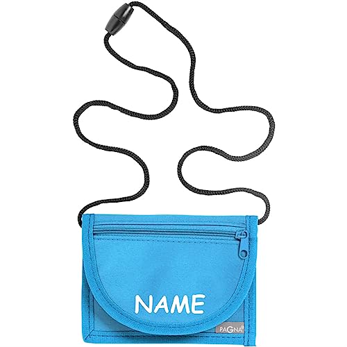 Kiwistar - Brustbeutel hellblau - Name - 13 x 10 cm Geldbeutel zum umhängen - Geldbörse für Jungen & Mädchen mit Namen individuell personalisiert von Kiwistar