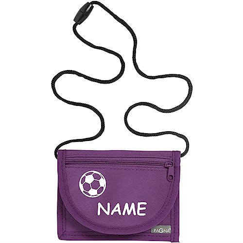 Kiwistar - Brustbeutel lila - Fussball - 13 x 10 cm Geldbeutel zum umhängen - Geldbörse für Jungen & Mädchen mit Namen individuell personalisiert von Kiwistar