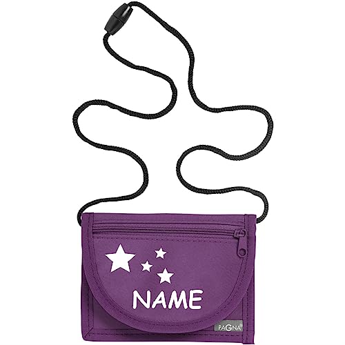 Kiwistar - Brustbeutel lila - Sterne - 13 x 10 cm Geldbeutel zum umhängen - Geldbörse für Jungen & Mädchen mit Namen individuell personalisiert von Kiwistar