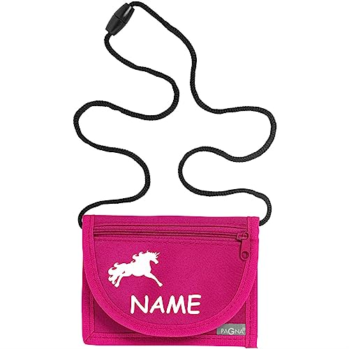 Kiwistar - Brustbeutel pink - Einhorn - 13 x 10 cm Geldbeutel zum umhängen - Geldbörse für Jungen & Mädchen mit Namen individuell personalisiert von Kiwistar