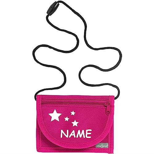 Kiwistar - Brustbeutel pink - Sterne - 13 x 10 cm Geldbeutel zum umhängen - Geldbörse für Jungen & Mädchen mit Namen individuell personalisiert von Kiwistar