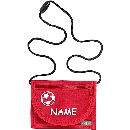 Kiwistar - Brustbeutel rot - Fussball - 13 x 10 cm Geldbeutel zum umhängen - Geldbörse für Jungen & Mädchen mit Namen individuell personalisiert von Kiwistar