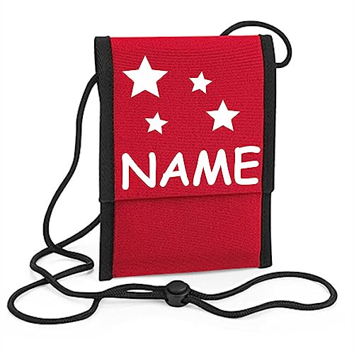 Kiwistar - Brustbeutel rot - Geldbeutel zum umhängen - Geldbörse für Jungen & Mädchen mit Namen individuell personalisiert - Motiv Sterne von Kiwistar
