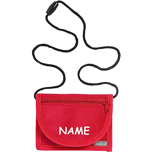 Kiwistar - Brustbeutel rot - Name - 13 x 10 cm Geldbeutel zum umhängen - Geldbörse für Jungen & Mädchen mit Namen individuell personalisiert von Kiwistar